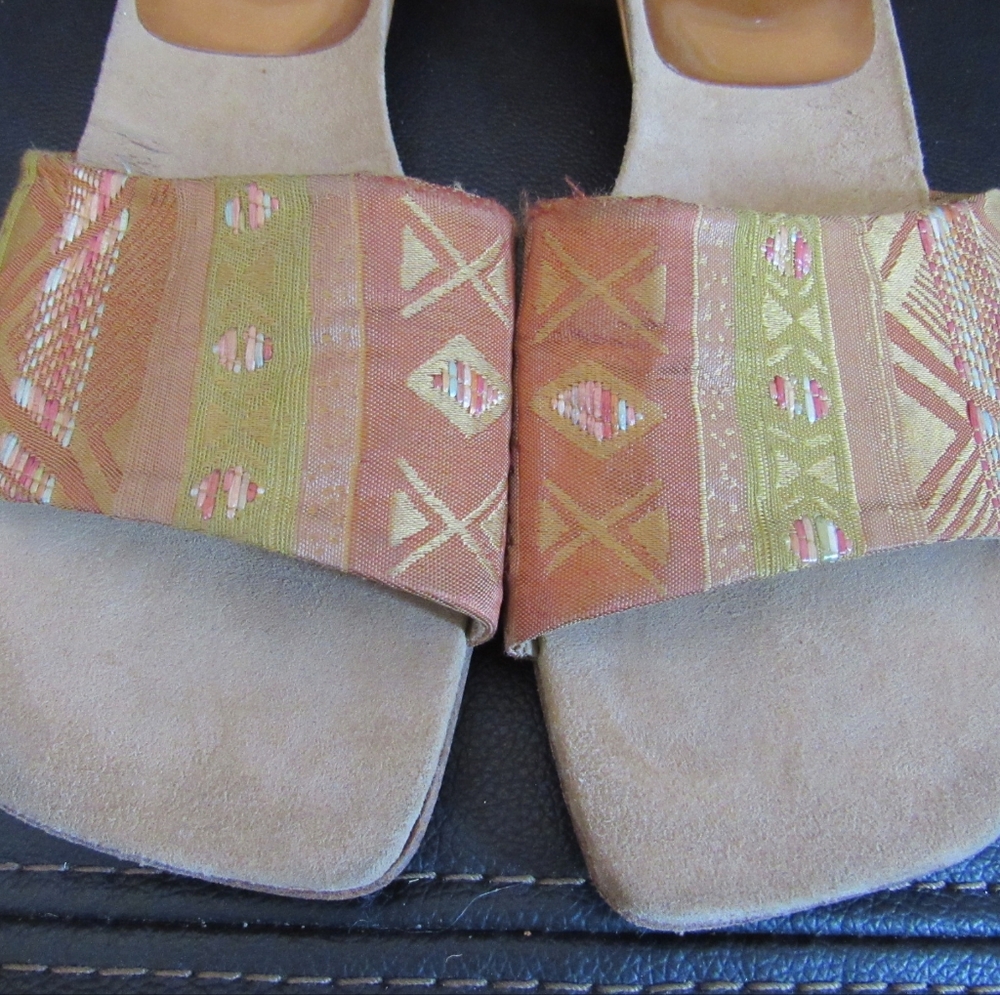 Y2k Stuart Weitzman Open Toe Fabric Mules Size 8 … - image 3